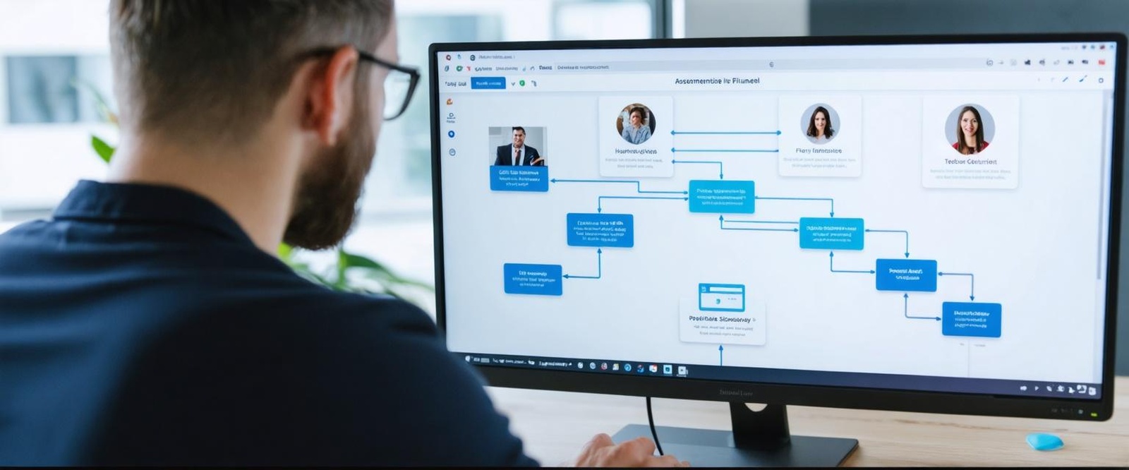 professional-assessing-digital-marketing-strategy-flowchart-on-monitor