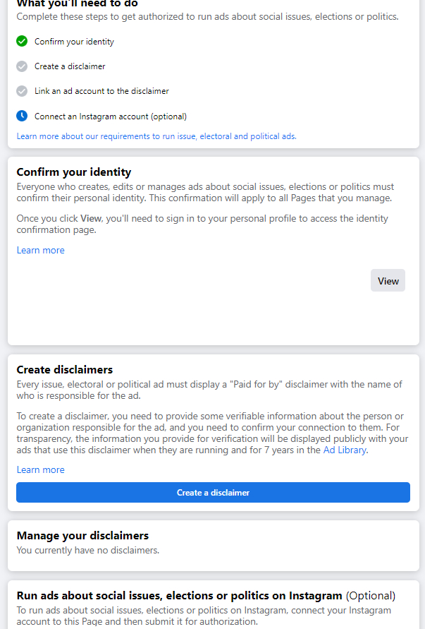 Facebook Political Ad Disclaimer Creation