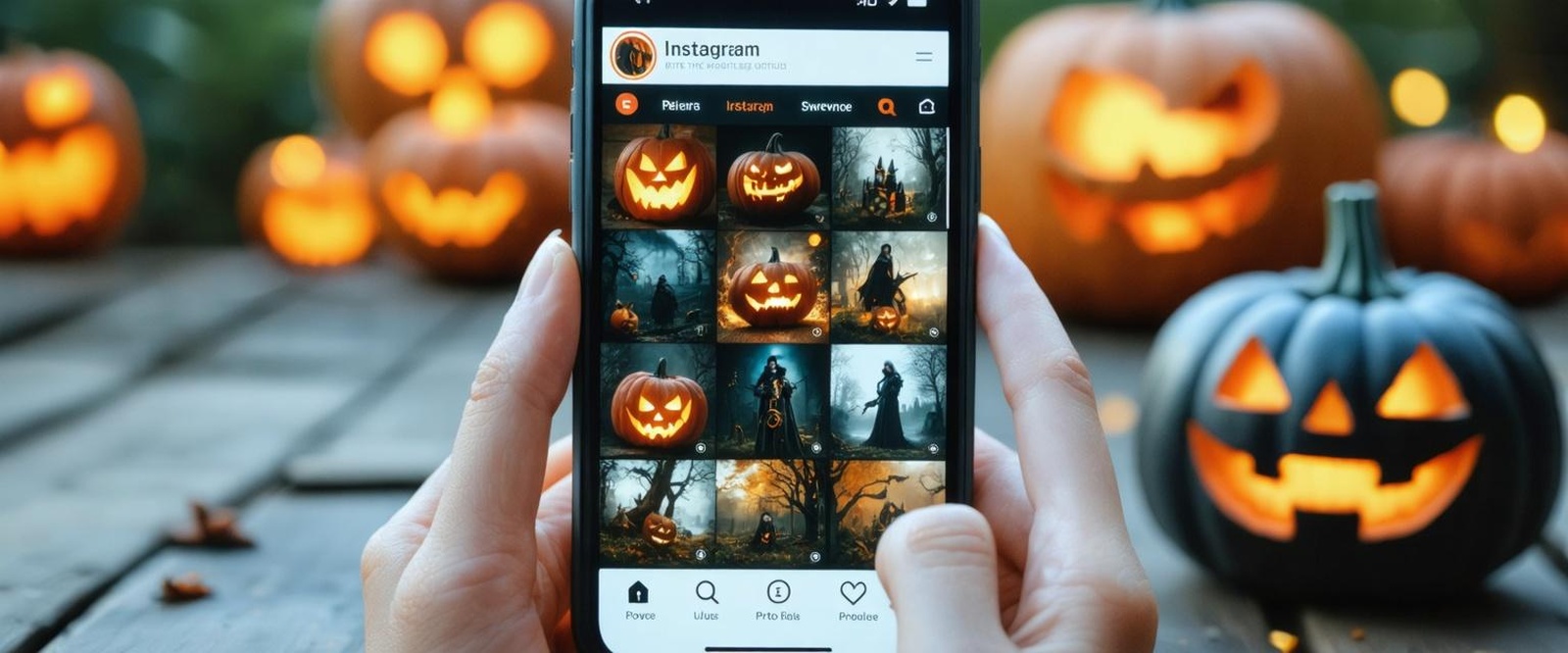 hand-holding-smartphone-displaying-halloween-themed-instagram-feed-with-pumpkins.