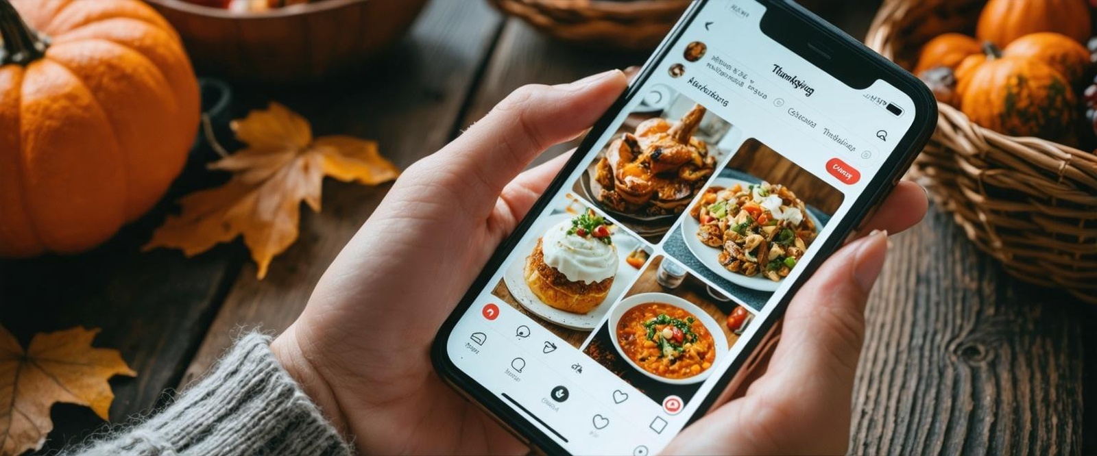 hand-holding-smartphone-displaying-thanksgiving-food-ideas-for-digital-marketing-agency