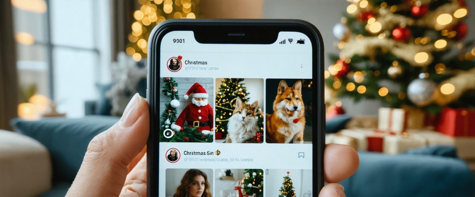 hand-holding-phone-displaying-festive-social-media-feed-digital-marketing-agency-weihnachten