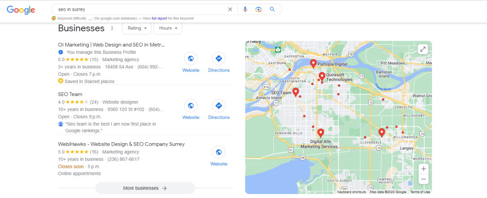 Google Search for SEO in Surrey