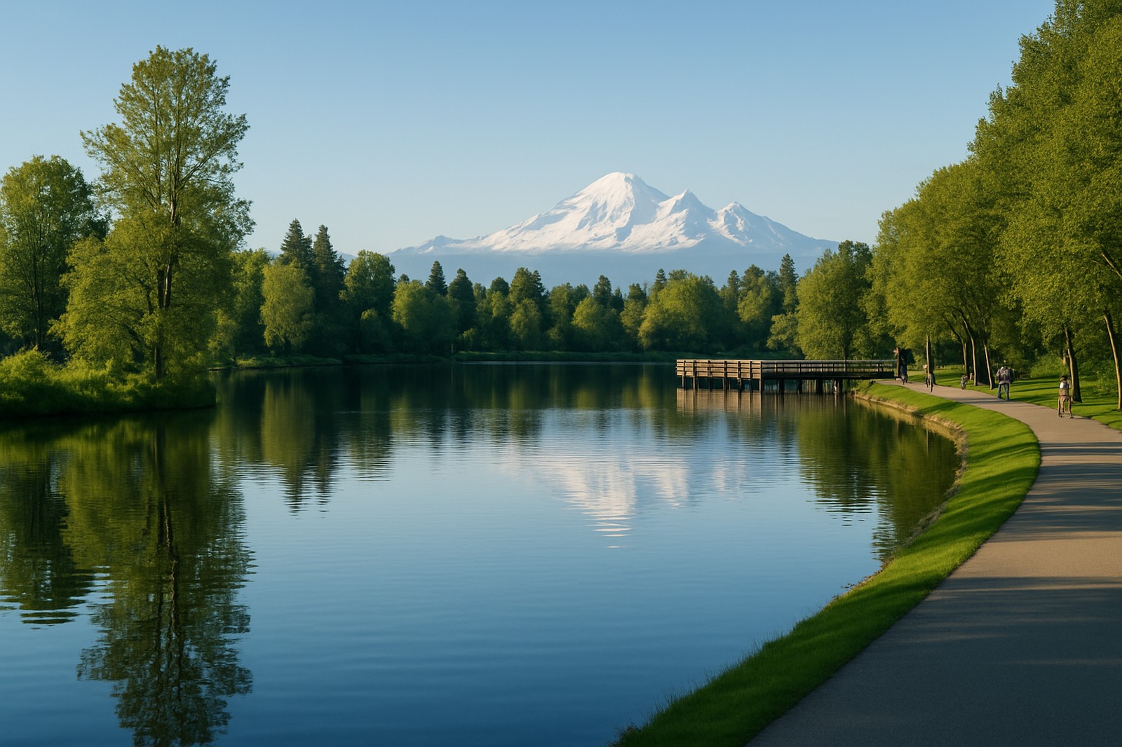 mountain reflection local park river scenery sunny day