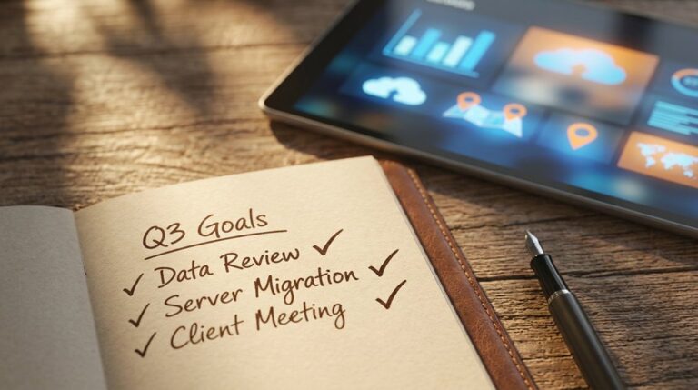 q3 goals data review server migration client meeting seo