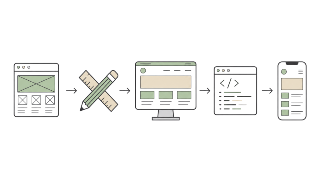 web-design-process-from-wireframe-to-final-product-illustration