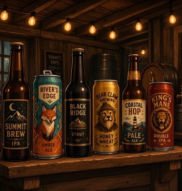 Marketing In The Craft Beer Industry 3 A row of craft beer bottles and cans with unique brand labels on a wooden shelf