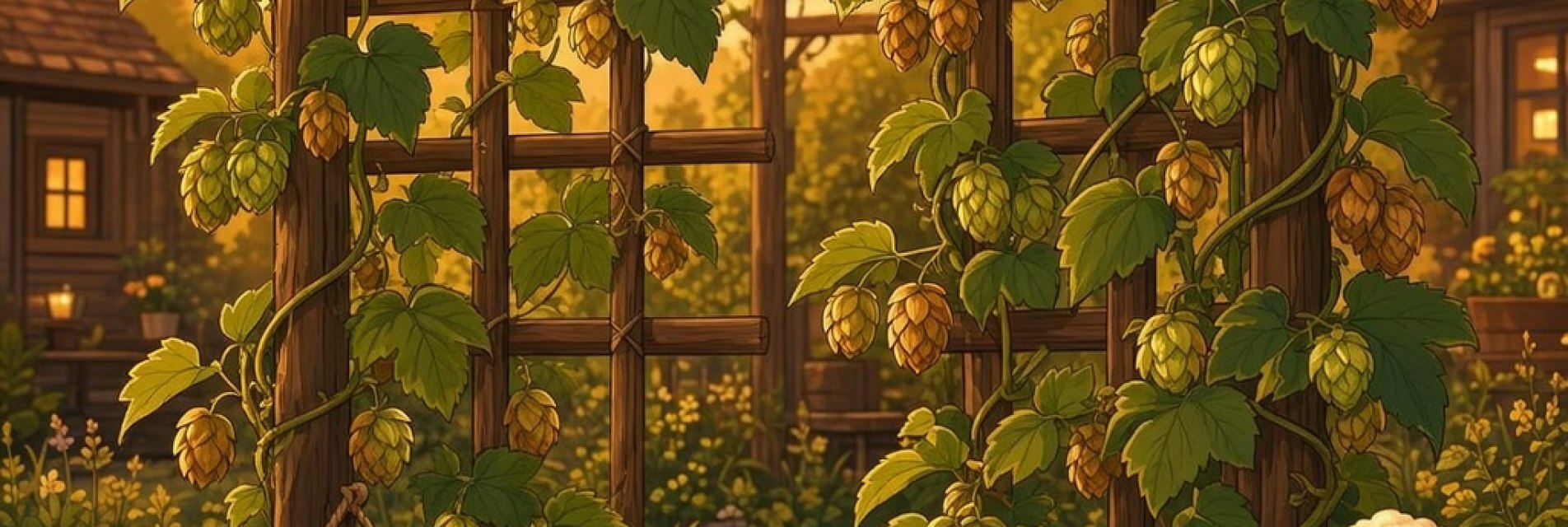Marketing In The Craft Beer Industry 8 A lush hops vine climbing a wooden trellis in warm morning light