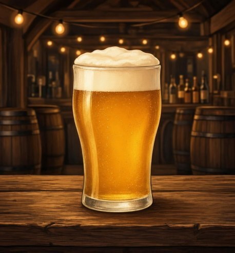 Marketing In The Craft Beer Industry 1 A glowing pint of golden craft beer on a rustic wooden bar